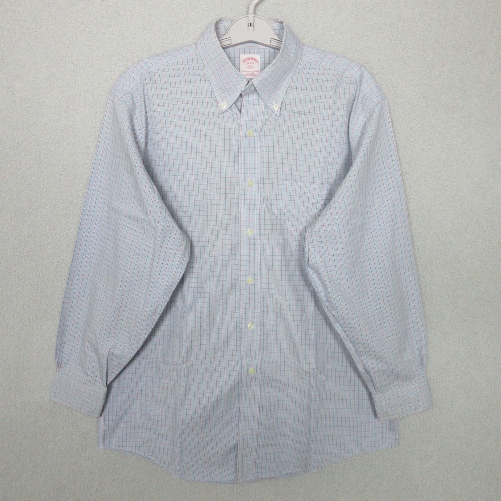 Brooks Brothers 346 Button Down Shirt Light Blue Plaid Men's 16 32/33 Preppy‎